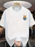Men's T-Shirt Cartoon Pocket With Colorful Pencils On Crisp Cotton Fabric T Shirt