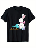 Men's T-Shirt Pastel Easter Eggs Beside Bunny Watering Garden Plants Rabbit