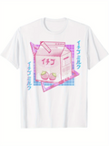 Men's T-Shirt Geometric Retro Design With Pink Strawberry Milk Carton