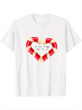 Men's T-Shirt Merry Christmas Candy Cane Heart With Festive Decorative Red White Stripes Design
