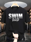 Men's T-Shirt Swim Dad Bold Text With Wavy Line Decorative Elements T Shirt