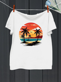 Men's T-Shirt Vibrant Tropical Sunset With Palm Trees Reflected Over Calm Seaside Beach