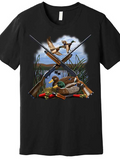 Men's T-Shirt Peaceful Marsh Scene With Flying Birds Wild Grass And Shotguns Duck