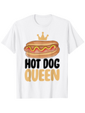 Men's T-Shirt Hot Dog Queen Cartoon Sausage With Yellow Crown And Bun Hot Dog