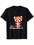 Men's T-Shirt Adorable Red Panda Drinking Bubble Tea With Happy Little Face