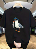 Men's T-Shirt Cartoon Seagull With Blue Hat Carrying Fish Seagull