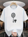 Men's T-Shirt Minimal Graphic Of Two Shuttlecocks And One Badminton Racket