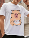 Men's T-Shirt Adorable Cartoon Style Smiling Capybara With Heart Shaped Sign
