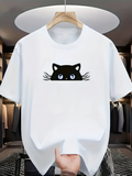Men's T-Shirt Wide Eyed Curious Black Cat Peeking Quietly From Hidden Shadows Cat