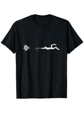 Men's T-Shirt Minimalist White Line Drawing With Abstract Swimmer Figure Motion Water Ripples