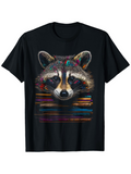 Men's T-Shirt Colorful Brush Stroke Patterns Surrounding A Realistic Raccoon Face