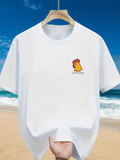 Men's T-Shirt Small Cartoon Chicken With Red Comb On A White Cotton Beach T Shirt