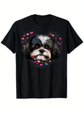 Men's T-Shirt Adorable Puppy Face With Scattered Colorful Hearts Under Playful Expressions Dog