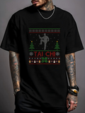 Men's T-Shirt Tai Chi Christmas Snowflakes With Martial Art Silhouette Among Festive Pine Trees