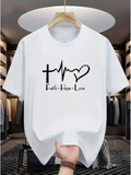 Men's T-Shirt Faith Hope Love Heartbeat Lines With Cross And Heart