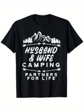 Men's T-Shirt Husband Wife Camping Under Snowy Mountains And Pine Forest T Shirt