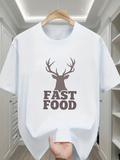 Men's T-Shirt Fast Food Playful Bold Lettering With Deer Silhouette Design