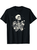 Men's T-Shirt Elegant Skeleton Surrounded By Blooming Wildflowers In Midnight Darkness Skeleton