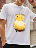 Men's T-Shirt Fluffy Yellow Chick With Sunflower Crown On Green Grass Chick