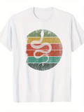 Men's T-Shirt Retro Distressed Circle With Colorful Stripes And White Serpent Snake