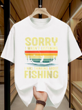 Men's T-Shirt Sorry I Was Thinking About Fishing With Retro Sunset And Silhouetted Trees Boat