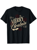 Men's T-Shirt Merry Christmas Golden Lettering With Holly Snowflakes And Festive Elements Christmas