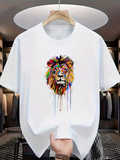 Men's T-Shirt Vivid Colorful Strokes Flowing Among Abstract Painted Lion