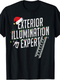 Men's T-Shirt Exterior Illumination Expert With Festive Holiday Lights Ladder And Santa Hat