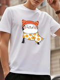 Men's T-Shirt Playful Orange Hat Cat Wearing Polka Dot Scarf Under Gentle Sunlight