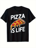 Men's T-Shirt Pizza Is Life Melting Cheese With Pepperoni Slice On Black Shirt Pizza Slice