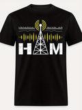 Men's T-Shirt Ham Pattern With Yellow Radio Waves And Broadcast Tower