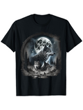 Men's T-Shirt Howling Wolves Under Full Moon Surrounded By Pine Trees And Misty Forest
