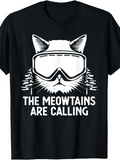 Men's T-Shirt The Meowtains Are Calling Fluffy Snow Covered Pines With Cat Wearing Goggles