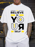 Men's T-Shirt Believe In Yourself Bold Geometric Letters On White Tee
