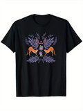 Men's T-Shirt Delicate Purple Leaves And Blossoms With Two Graceful Grazing Deer