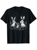 Men's T-Shirt Starry Night Scene With Wildflowers And Playful Rabbits Among Trees