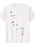 Men's T-Shirt Colorful Origami Cranes Flying In A Gentle Curved Pattern T Shirt