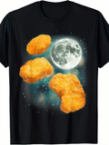 Men's T-Shirt Golden Crispy Chicken Nuggets Floating Among Moonlight And Cosmic Stars