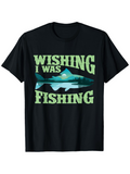 Men's T-Shirt Wishing I Was Fishing With Lake Reflections And Tree Silhouette Fish