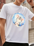 Men's T-Shirt Whimsical Blue Sky Watercolor Style Cute Mouse Illustration