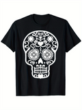 Men's T-Shirt Intricate Floral Motifs With Festive Filigree Day Of The Dead Skull