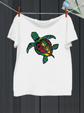 Men's T-Shirt Colorful Tribal Patterned Shell With Green Fins Sea Turtle