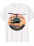 Men's T-Shirt Sunset Skies With Vibrant Clouds Silhouetting Graceful Flying Helicopter
