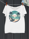 Men's T-Shirt Tropical Sunrise Over Calm Sea With Lounge Chair Beach