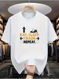 Men's T-Shirt Eat Sleep Train Repeat Bold Text With Barbell And Fitness Person