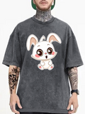 Men's T-Shirt Adorable Cartoon Rabbit With Big Eyes Sitting Cute Bunny