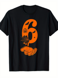 Men's T-Shirt Spooky Pumpkins Spider Web And Bats Halloween Hand Six
