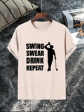 Men's T-Shirt Swing Swear Drink Repeat With Silhouette Of Golfer Holding Club