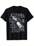 Men's T-Shirt Build It Race It Break It Fix It Repeat With Shiny Metallic Engine Piston