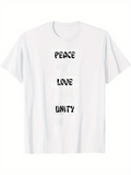Men's T-Shirt Peace Love Unity Artistic Bold Letters With Minimalist Design White Shirt